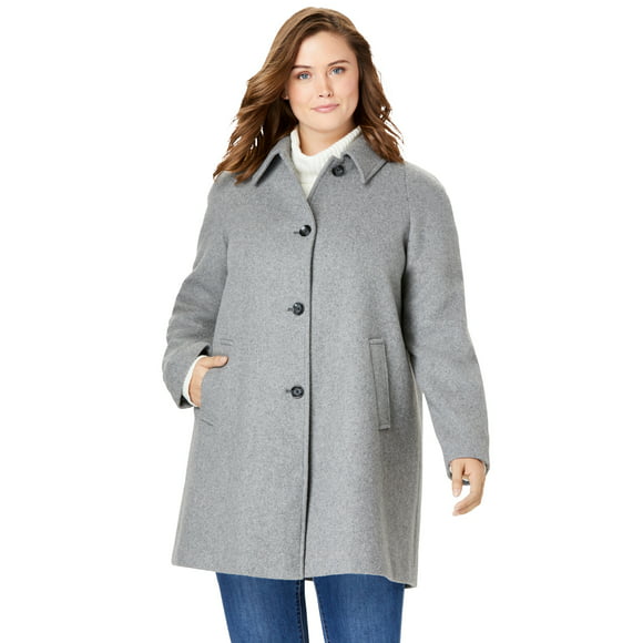 YUNY Womens Hooded Plus-Size Fold-Collar Mid Long Wool Trench Pea Coat Dark Blue 3XL 